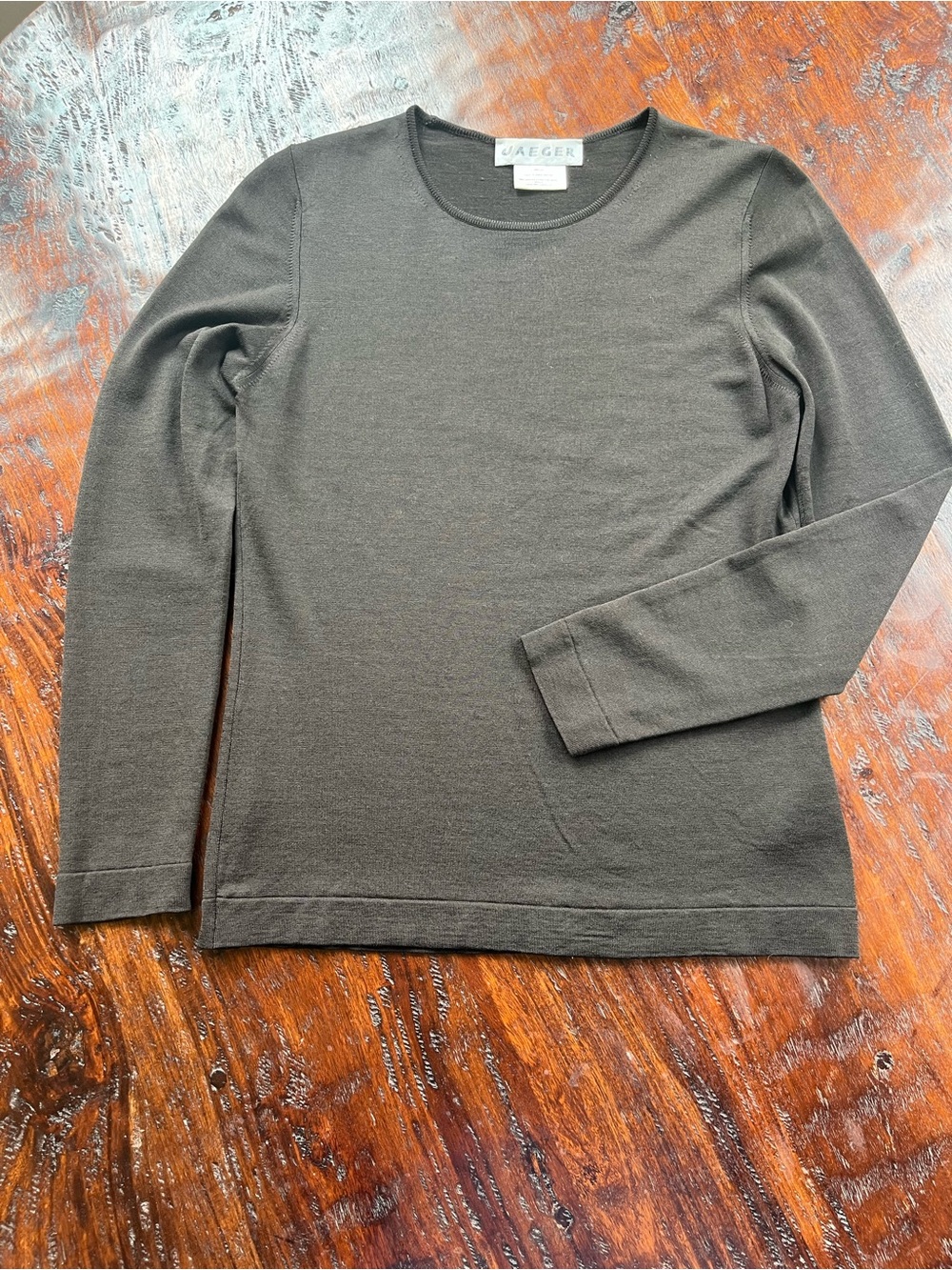 Jaeger Merino Extra Fine Wool Women's Crewneck Sweater Brown Great Britain